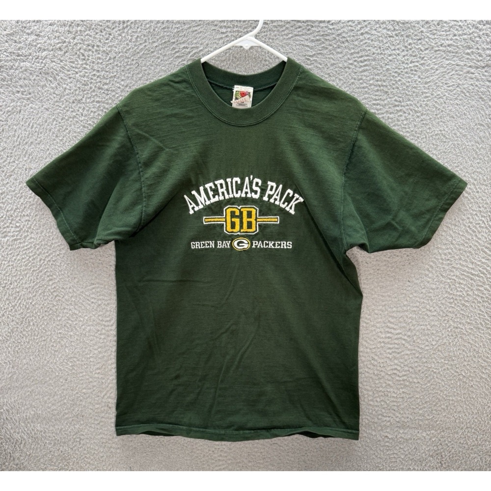 Vintage Green Bay Packers Shirt Adult Medium Embroidered Faded Made In USA 90s